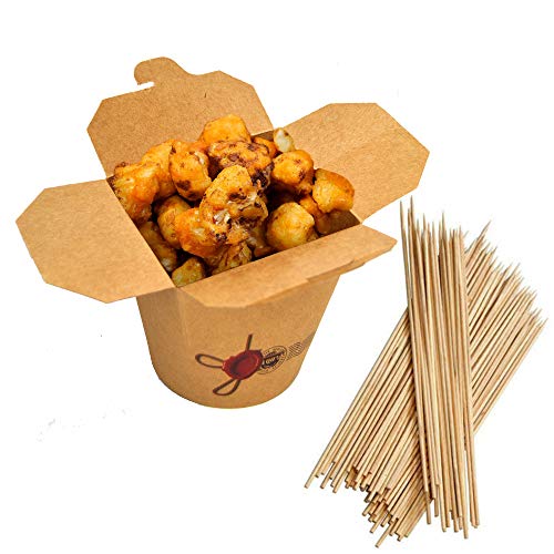 (a38) PZ 50 CONTENITORI RICHIUDIBILI IN CARTA 1000 CC ( 14,3 X 18 CM) PER ASPORTO CIBO + PZ 100 STECCHINI DA 10 CM