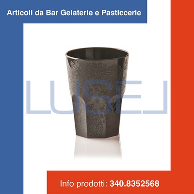 h PZ 5 BICCHIERE NERO DA CC 300 CON DECORAZIONE A FIORI IN RILIEVO RIUTILIZZABILE PER COCKTAIL IN PLASTICA RIGIDA