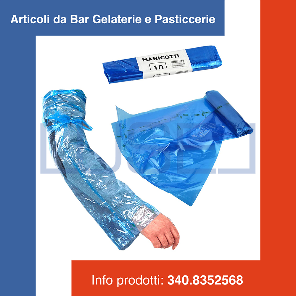 (b5) PZ 50 MANICOTTI LDPE A ROTOLO 22 X 70 + LACCI COLORE AZZURRO IDEALE PER LA PROTEZIONE DI BRACCIA