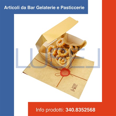 (a36) PZ 100 PORTA FRITTI BIO COMPOSTABILE 15X10X7 CM + PZ 100 FOGLI ANTI GRASSO AVANA